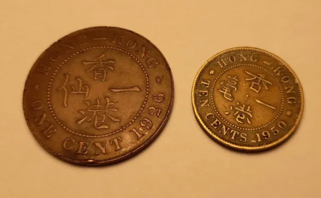 2x Hong Kong Coins. 1926 One Cent George V 1950 10 Cent George VI