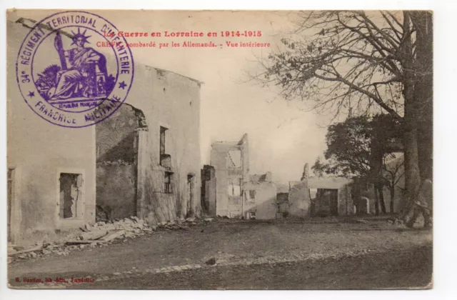 CREVIC Meurthe & Moselle CPA 54 village bombed war 1914/6 military stamp
