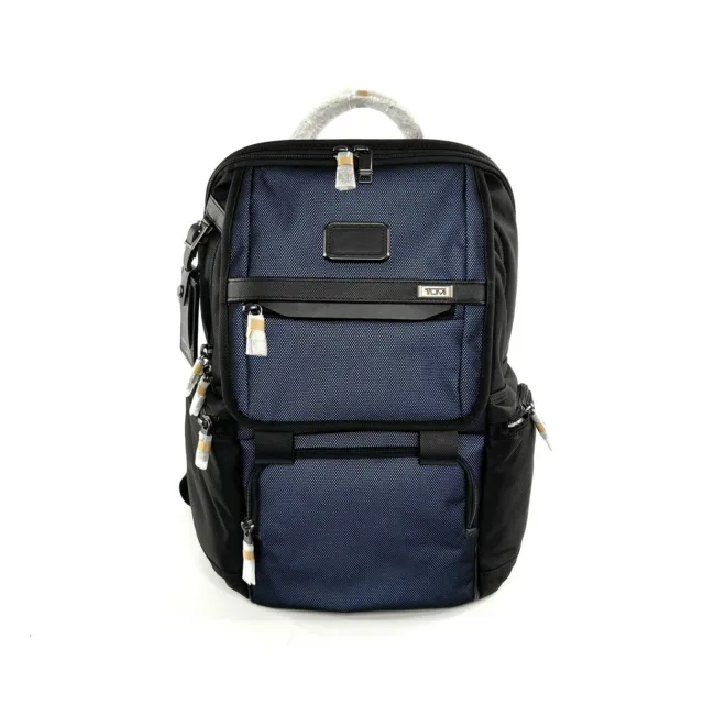 TUMI Alpha 3 Flap Backpack Reflective Navy Blue Black Weekend Bag