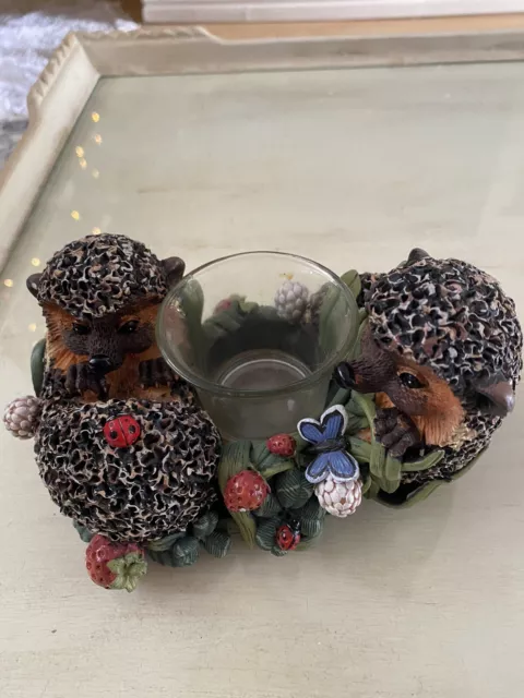 Bramble and Clover Hedgehog Candle Holder Ladybugs  Berries  1996  6” wide