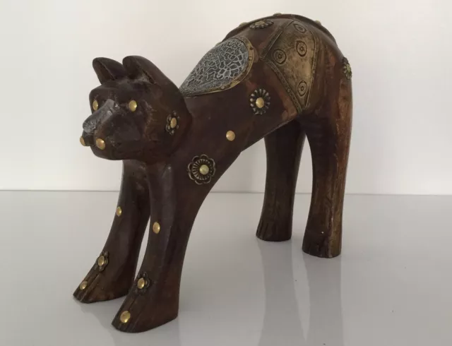 Handmade Carved Vintage Wooden Cat Animal Figurine Statue Sculpture