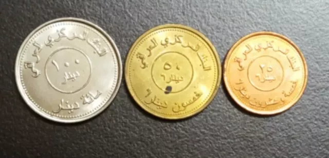 2004 Iraq 25 50 100 Dinars 3 Pcs Au Coins Set Map Km 175-177 Post Saddam