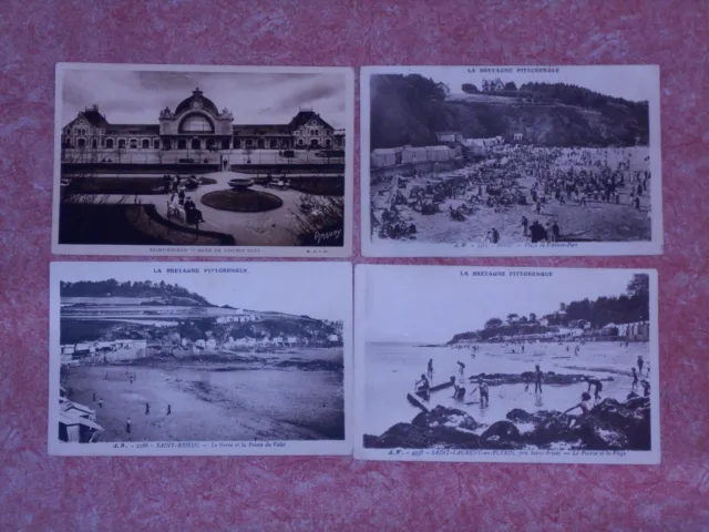 4 Anciennes Cartes Postale Cotes D'armor 22 Plage St Brieuc Binic Bretagne