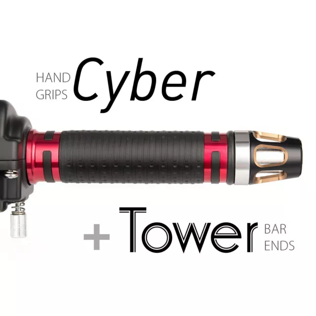 KiWAV Motorcycle Cyber Grips Red with Tower Bar Ends titanium Gold/Silver