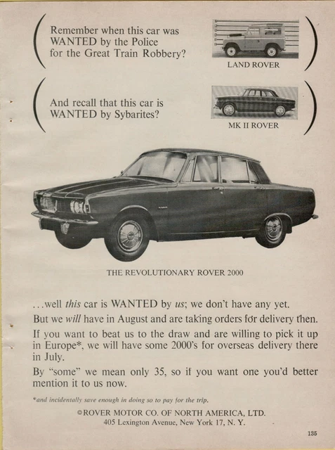 1964 Rover 2000 only 35 to North America Land MK II Photos Vintage Print Ad