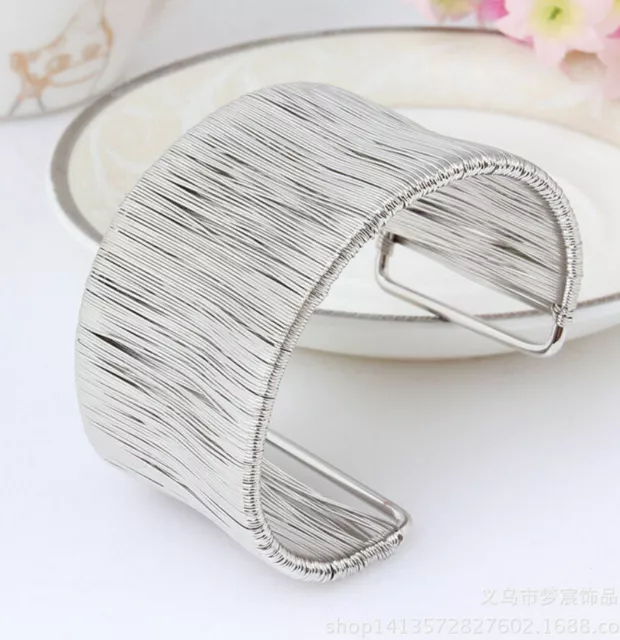 925 Sterling Silver Elegant Women New Fashion 2" Thick Wristband Bracelet Bangle