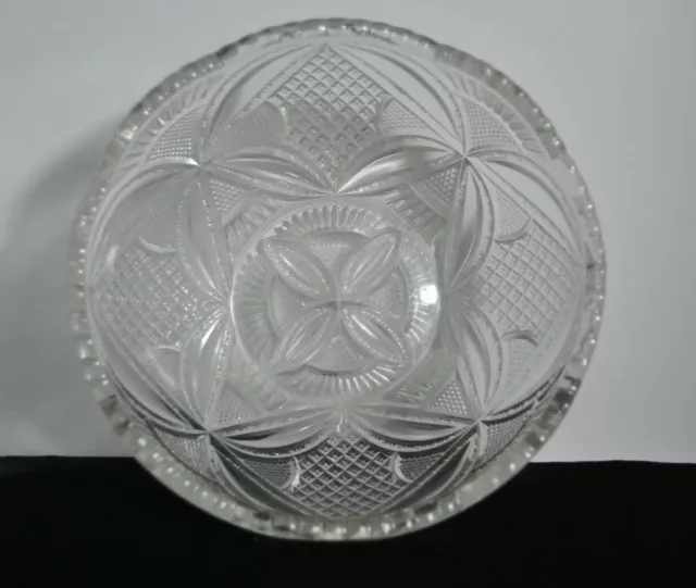 Vintage Cut Glass Clear Serving Dish Bowl Sawtooth Edge 8 1/4" Diameter