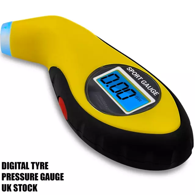 Digital Air Pressure Gauge Yellow PSI with LCD Display Bike Car Motorcycle Tyre