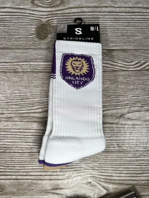 New Orlando City FC Knit Crew Socks Strideline Medium Large Unisex Purple/Gold