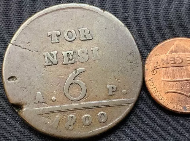 1800 6 Tornesi Coin    Italian States Napless  #NXO5