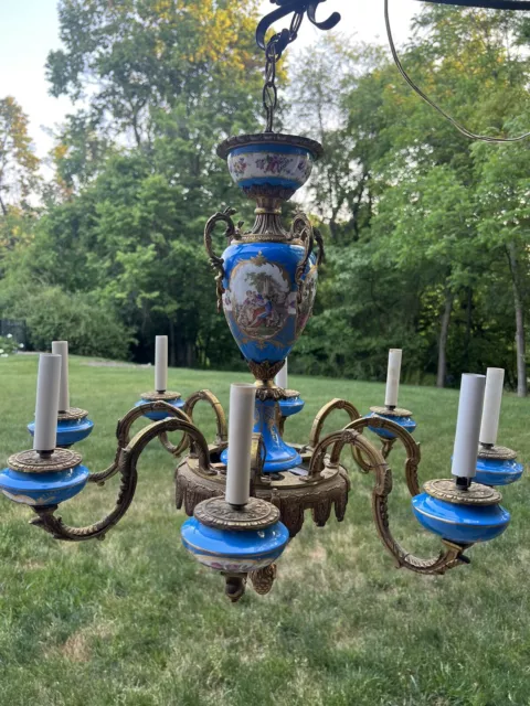 Antique Large 8 Arm French Sevres PORCELAIN Bronze Chandelier Antique Large 8 Arm French Sevres PORCELAIN Bronze Chandelier