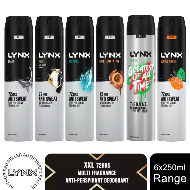 Lynx XXL Anti-Perspirant 72-Hour Sweat Protection Deodorant Spray 250ml, 6 Pack