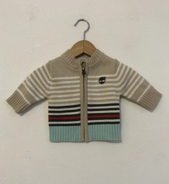 TIMBERLAND Maglione bambino beige righe colorate zip Tg 1 Mese Cotone Cotton