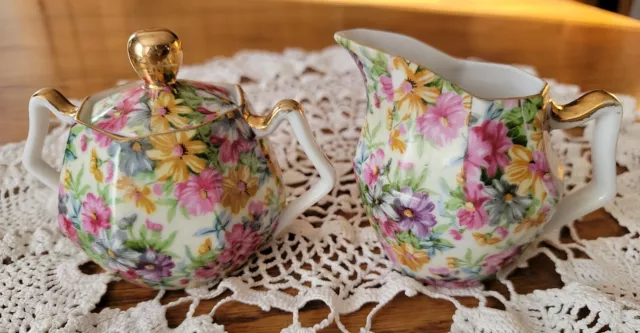 Antique Vintage Chintz Style Nippon Nihon Yoko Boeki Co Porcelain Creamer Sugar