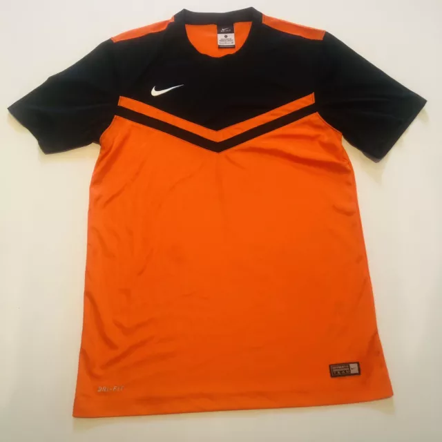 Nike Dri Fit Authentic Team Football Soccer T-Shirt Size Small Orange & Black
