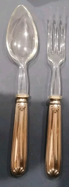 Posate Per Insalata In Stile Barocco - Coppia Di Mestoli In Alpacca Placcata Argento Con Dettagli In Corno - Made In Italy (Lunghezza 23,5 Cm) By Varotto & Co