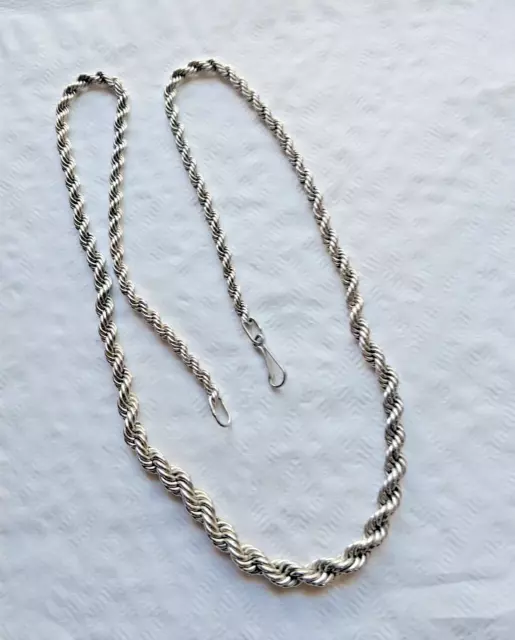 Vintage Mid-Century Heavy Solid Rope Sterling Silver Necklace 20"