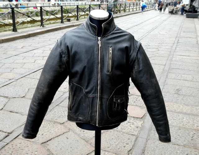 Giubbotto pelle Harley Davidson moto vintage biker maniche removibili gilet XL