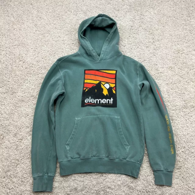 Element Hoodie Mens Small Green Wind Water Fire Earth Skateboard Faded Skate