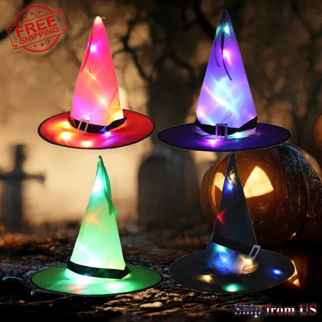 4 PCs Set Halloween Witch Hats Glowing LED Light Home Decoration Hanging Party