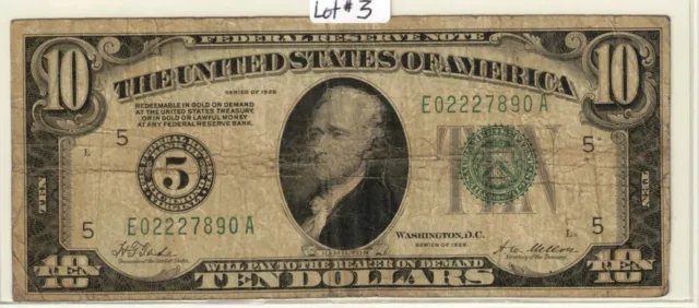 {RARE} 1928 Ten Dollar FRN Numerical #:5 Richmond, Va. {Circulated} {LOT#3}