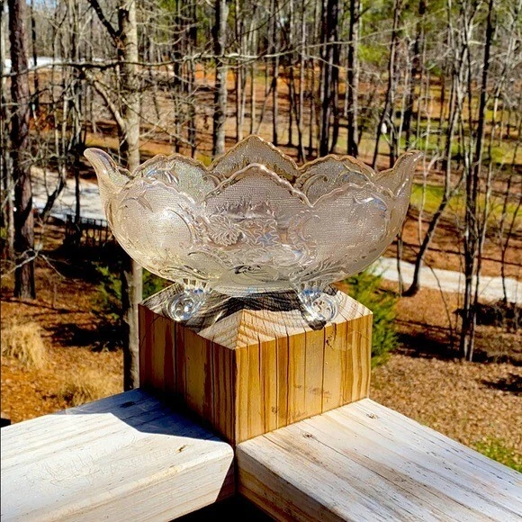 Vintage 1970's Jeanette Lombardi Decorative Glass Claw Footed Centerpiece Bowl