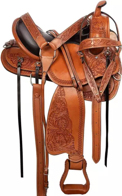 Premium TAN Gaited Walking Horse Saddles Western Trail Round Skirt Leather TACK