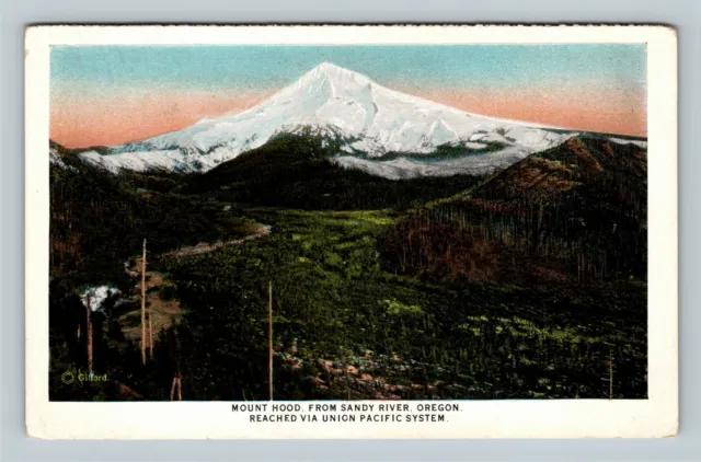 Mount Hood From Sandy River Union Pacific RR Antique Oregon Vintage Postcard