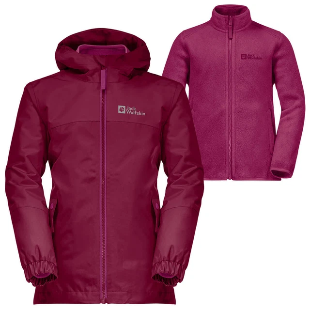 Jack Wolfskin Juniors Island 3 in 1 Kinderjacke - dunkler Rubin - Alter 4-6