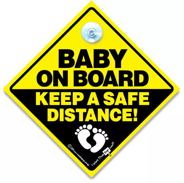 Baby on Board Keep a Safe Distance Suction Cup Car Sign, Baby On Board Baby Feet