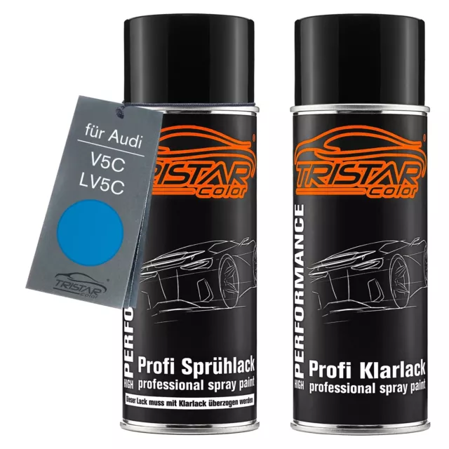 Autolack Spraydosen Set für Audi V5C LV5C Turboblau Basislack Klarlack Sprühdose