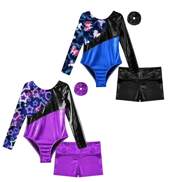 Kids Girls Leotard With Shorts Athletic Gymnastics Dancing Dancewear Practice