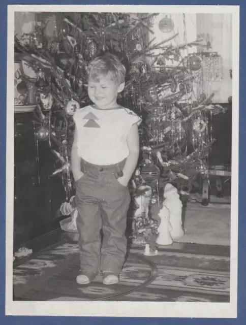 Beautiful Boy at the Christmas tree at home. Soviet Vintage Photo USSR