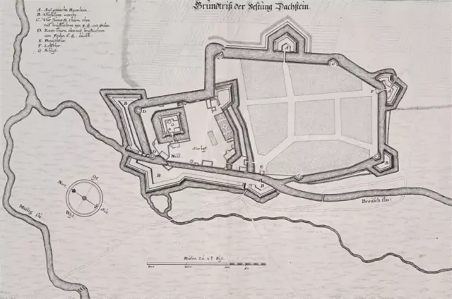 DACHSTEIN - Vogelschau - Matthäus Merian - Kupferstich 1643