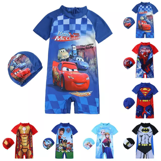 Kids Boys Girls One Piece Surf Suit Superman Swimsuit Swimming Costume Beachwear