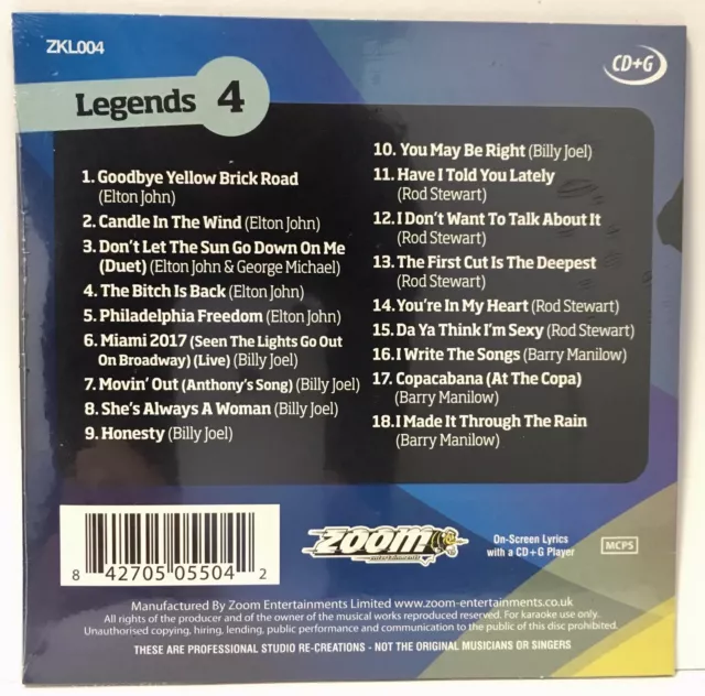 Zoom Karaoke Legends Series CD+G - Volume 4 - Male Singer/Songwriter Favourites 2