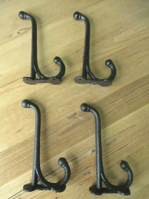 4 Large Harness Hooks Rack Coat Hat Wall Cast Iron Barn Black 7 1/2" Long Sturdy