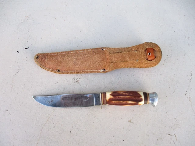 Vintage Monarch 2121 Fixed Blade Hunting Fishing Camping Knife w/ Leather Sheath 2