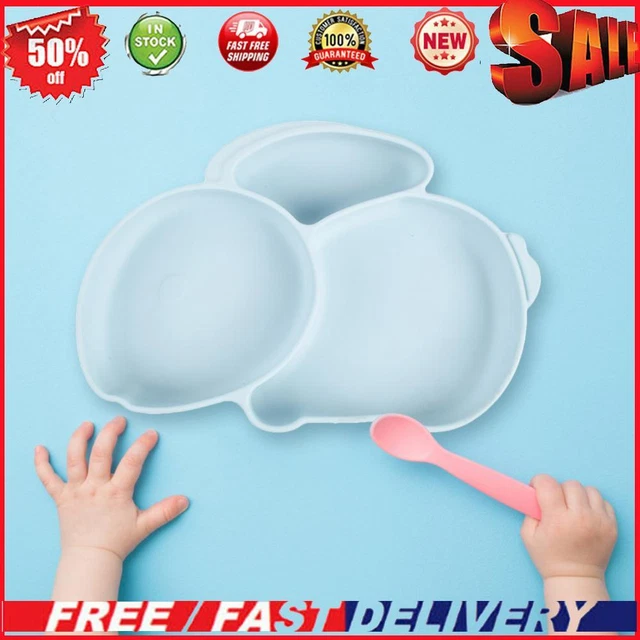 Cartoon Children Dishes Silicone Baby Feeding Dishes Baby Cutlery (Light Blue)
