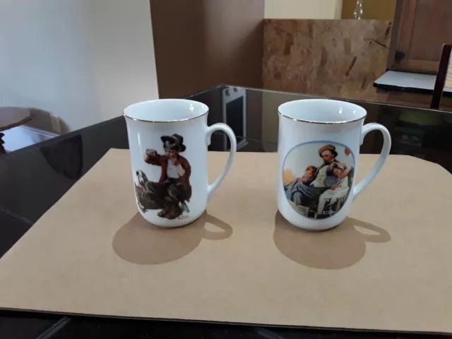 Norman Rockwell Coffee Mugs 2 Drinking Mugs Long Wait Bedside Manner Teacups