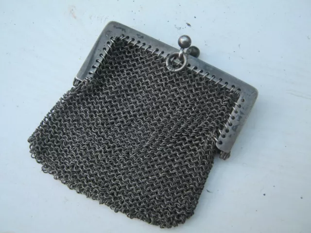 Antique Sterling Silver Chain Mail Purse - Edwardian Possibly German