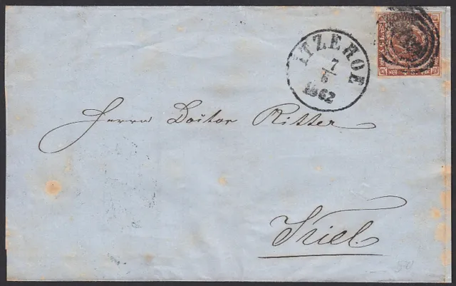 Dänemark 4 S. auf Brief Itzehoe nach Kiel, 1862