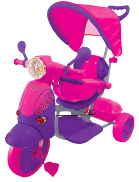 Triciclo a Spinta Seggiolino Reversibile per Bambini Kidfun Classic Fucsia e