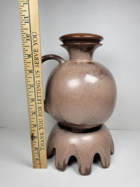 Frankoma Pottery Carafe Pitcher Decanter #82 Brown w/ Lid and Warmer VTG MCM 3
