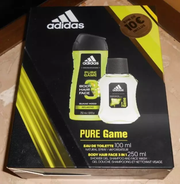 coffret homme ADIDAS PURE GAME eau de toilette + gel douche 3 en 1, neuf