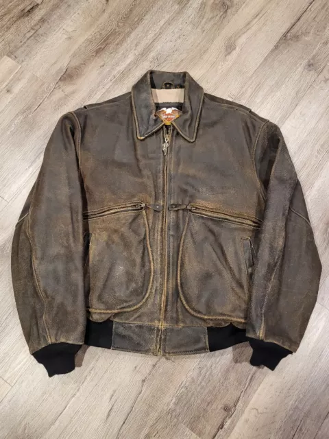 Vintage Harley Davidson Billings Style Jacket + Chaps Pair Brown Leather Size M