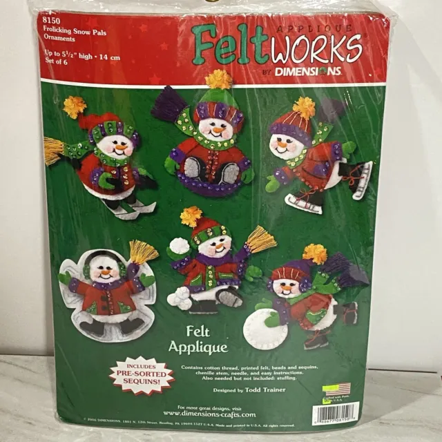Feltworks Dimensions Holiday Felt Snowmen Ornaments Kit Christmas Jeweled 5 1/2"