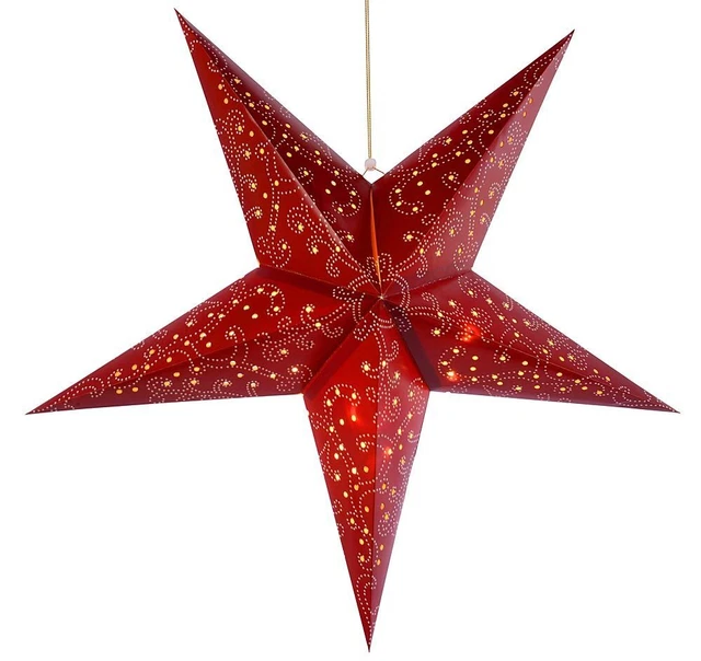 LED Papierstern Rot Weihnachtsstern 3D Warmweiß Batteriebetrieben Timer 60cm