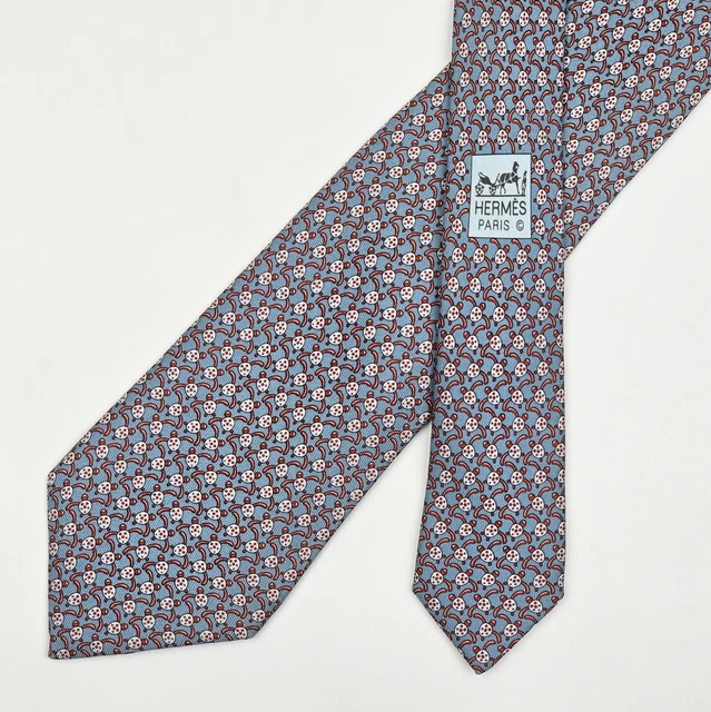 Cravate Hermès 100% Soie - Motif Grenouille Marron - Longueur Large - état Impeccable
