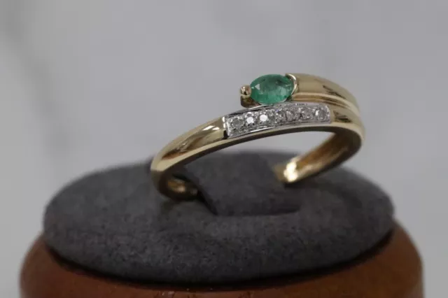9ct Yellow Gold Diamond and Emerald Bypass ring